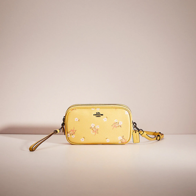 Coach Restored Sadie Crossbody Clutch With Floral Bow Print In Sunflower Floral Bow/dark Gunmetal