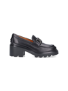 Tod's Semi-shiny Leather Heeled Loafers With Metal Chain Shoes In Black