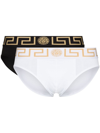 Versace Pack Of Two Boxer Shorts With Greek Motif In Black  