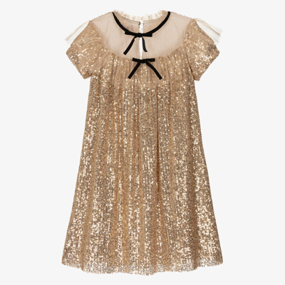 Phi Clothing Kids' Girls Gold Sequin & Tulle Dress