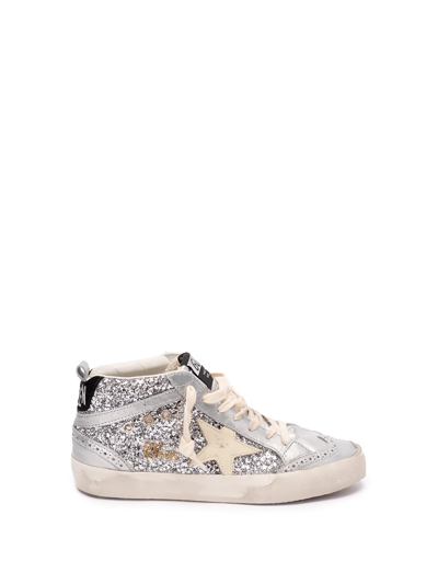Golden Goose Mid-star Glitter-detail Leather Trainers In Metallic