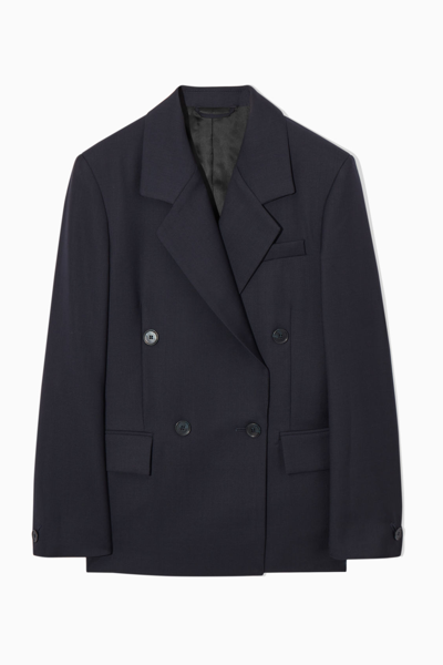 Cos Double-breasted Wool Blazer In Blue