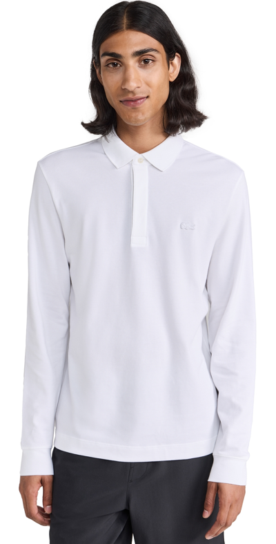 Lacoste Long Sleeve Stretch Cotton Paris Polo In Blanc