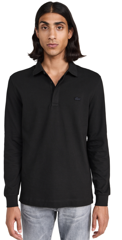 Lacoste Long Sleeve Stretch Cotton Paris Polo In Noir