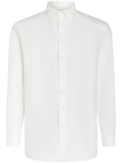 Etro Pegaso Motif-embroidered Cotton Shirt In White