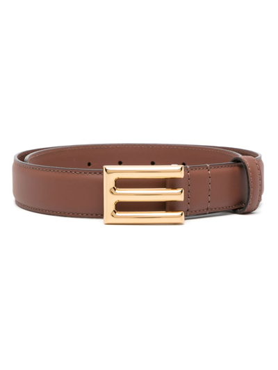 Etro Logo-buckle Leather Belt In Braun