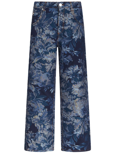 Etro Foliage Jacquard Jeans In Navy Blue