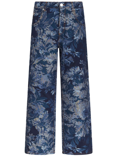 Etro Foliage Jacquard Jeans In Blue