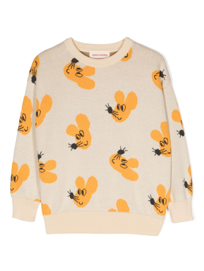 Bobo Choses Mouse-jacquard Cotton Jumper In Nude