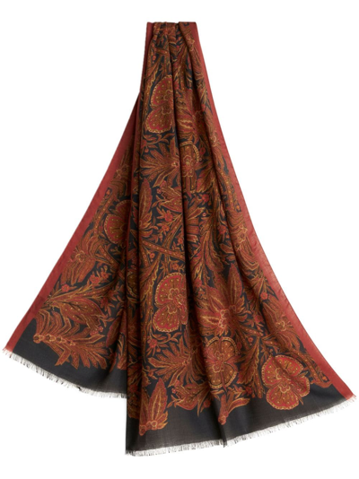 Etro Floral Silk And Cashmere Scarf In Brown