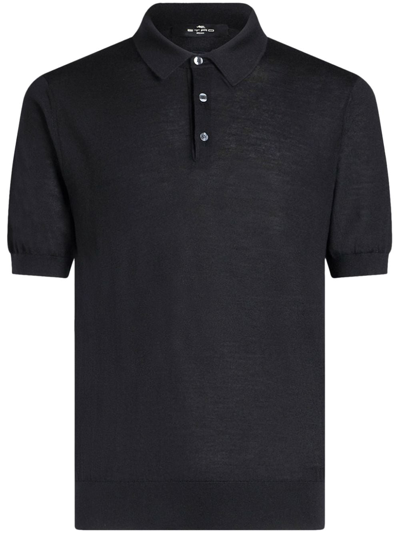 Etro Pegaso-embroidered Knitted Polo Shirt In Schwarz