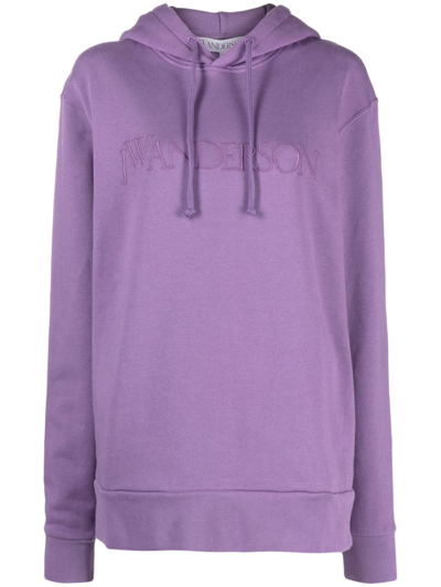 Jw Anderson Logo Embroidered Hoodie In Purple