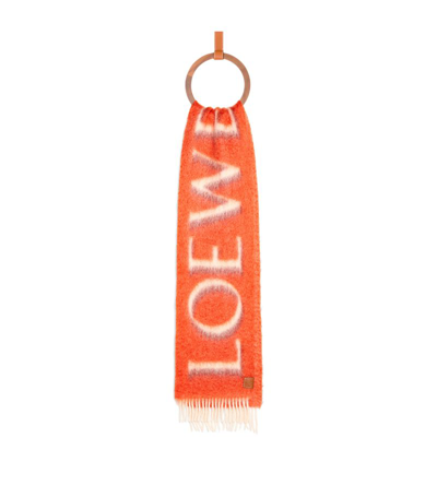 Loewe Wool-blend Logo Scarf In Orange