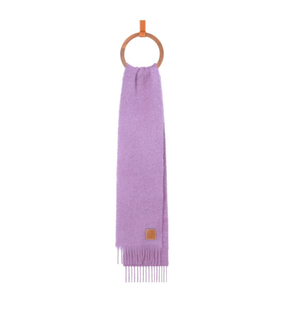 Loewe Wool-blend Logo Scarf In Purple