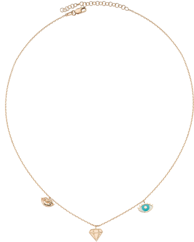 Amorium Lips, Diamond & Eye Charms 18k Rose Gold Vermeil Cz Necklace