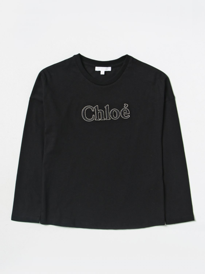 Chloé Kids' Cotton T-shirt In Black