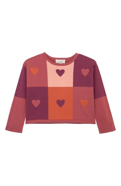 Peek Aren't You Curious Kids' Intarsia Heart Jumper In Pink/burgundy Multi