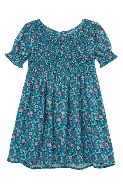 Peek Aren't You Curious Kids' Floral Smocked Cotton Dress In Green Print