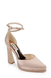 Badgley Mischka Eliana Ankle Strap Platform Pointed Toe Pump In Warm Beige