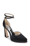 Badgley Mischka Eliana Ankle Strap Platform Pointed Toe Pump In Black Satin