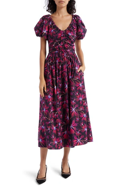 Ulla Johnson Cecile Puff-sleeve Printed Cotton Midi Dress In Red