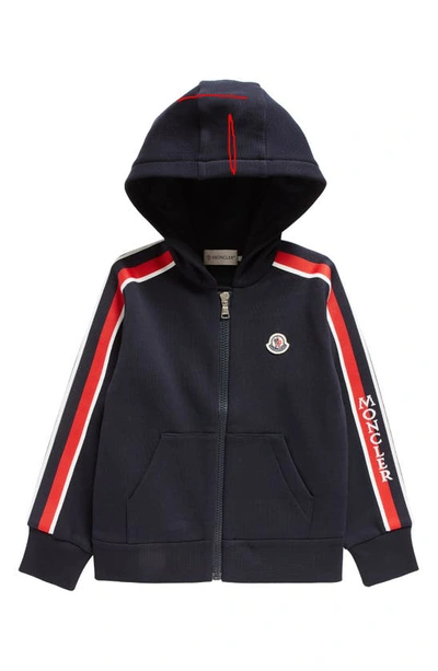 Moncler Kids' Logo Patch Cotton Hoodie In Navy