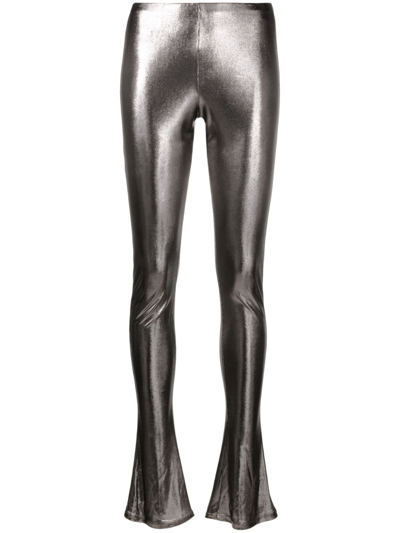Blumarine Laminated-finish High-waisted Trousers In Grey