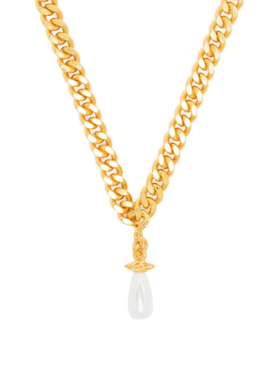 MARIA NILSDOTTER GOLD-PLATED FAUX PEARL PENDANT NECKLACE,CHUNKYCHAINDROPPE19548648