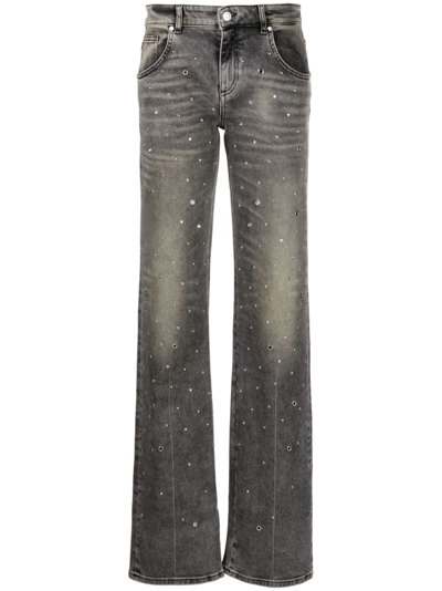 Blumarine Crystal-embellished Straight-leg Jeans In Grey