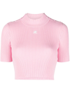 Courrèges Shoulder Snaps Rib Knit Crop Sweater In Rosa
