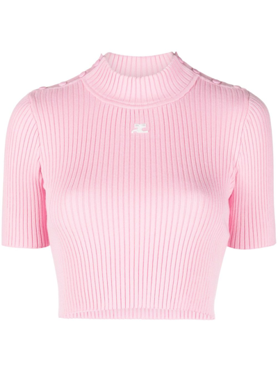 Courrèges Logo Ribbed Top In Pink