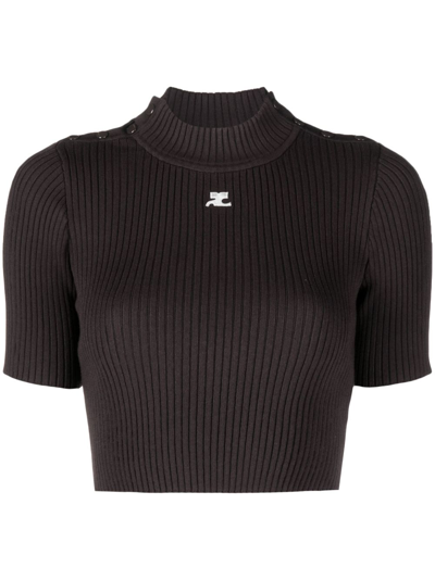 Courrèges Logo-embroidered Ribbed-knit Cropped Top In 