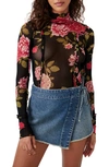 Free People Charlie Printed Mesh Top In Black Combo