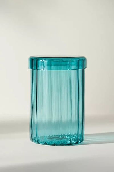 Anthropologie Calle Scalloped Glass Canister In Blue