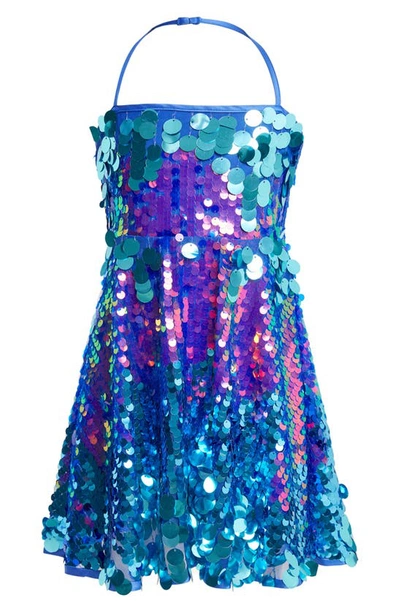 Bardot Kids' Sequin Halter Party Dress In Cerulean