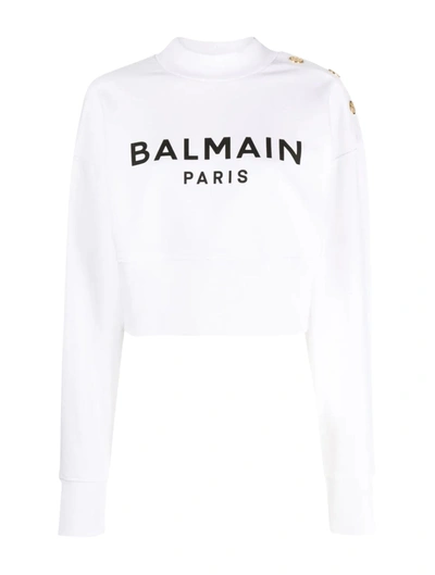 Balmain Sweatshirt Mit Logo-print In Blanc Noir