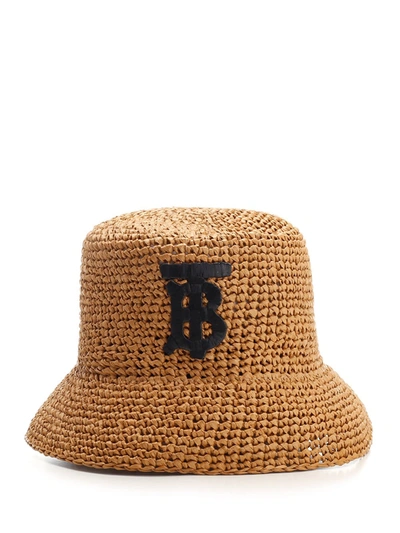 Burberry Monogram-patch Raffia Bucket Hat In Brown