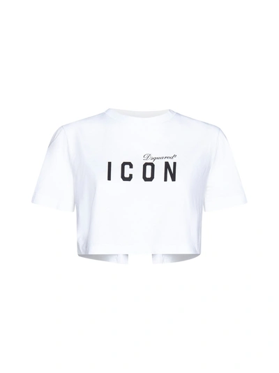 Dsquared2 Icon-print Cropped Cotton T-shirt In White