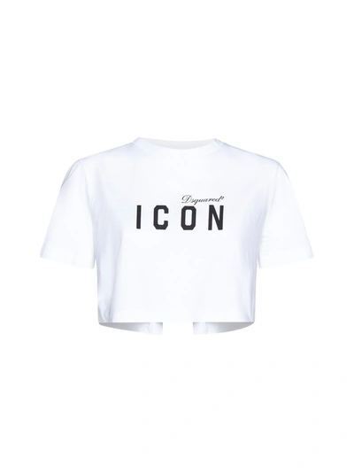 Dsquared2 Icon 印花短款棉t恤 In White