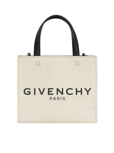Givenchy G-tote Mini Leather-trimmed Printed Cotton-canvas Tote In Beige Black
