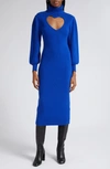 Farm Rio Heart Cutout Long Sleeve Sweater Dress In Blue