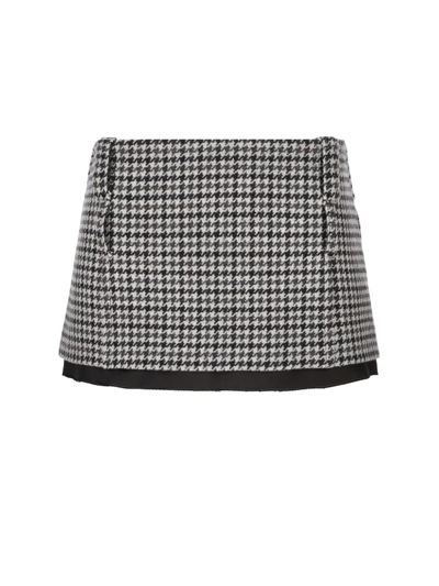 Miu Miu Houndstooth Mini Skirt In Grey