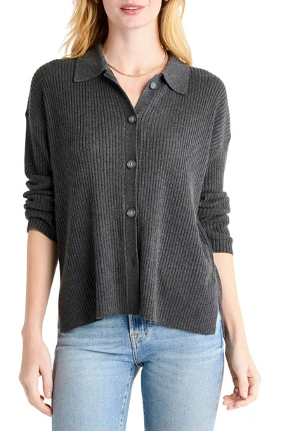 Splendid Georgie Elbow Sleeve Rib Button-up Sweater In Heather Charcoal