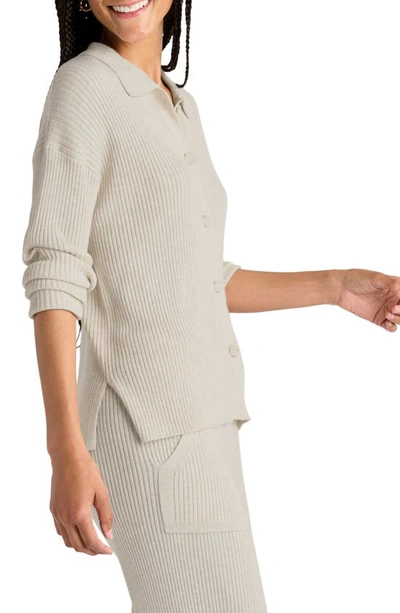 Splendid Georgie Elbow Sleeve Rib Button-up Sweater In Oat Heather