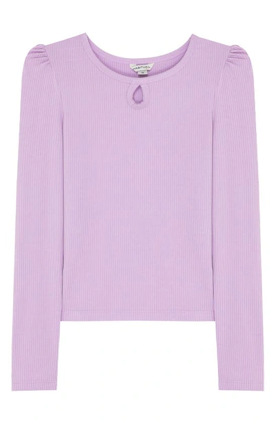 Habitual Kids' Rib Long Sleeve Keyhole Cutout Top In Lavender