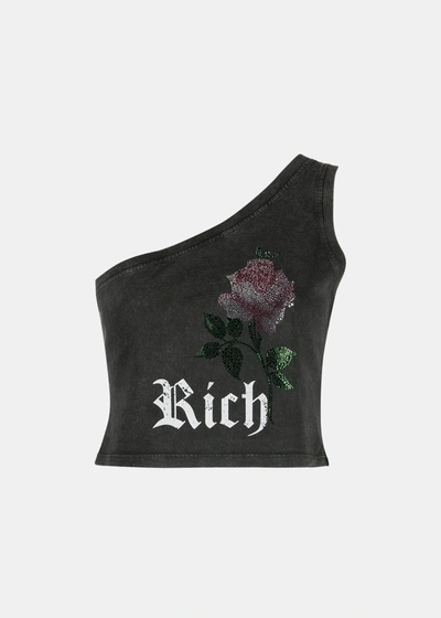 Alessandra Rich Grey One-shoulder Cotton Crop Top