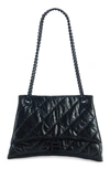 Balenciaga Medium Crush Chain Strap Quilted Leather Shoulder Bag In Black