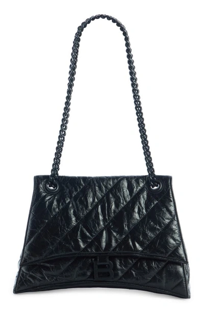 Balenciaga Medium Crush Chain Strap Quilted Leather Shoulder Bag In Black