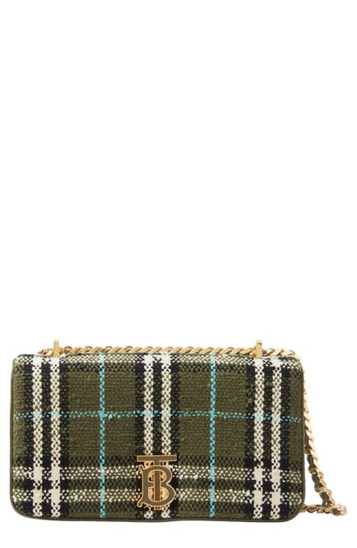 Burberry Small Lola Woven Check Crossbody Bag In Olive Green