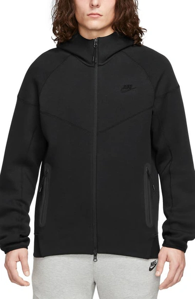 Nike Logo-flocked Tech Fleece Zip-up Hoodie In Black/black